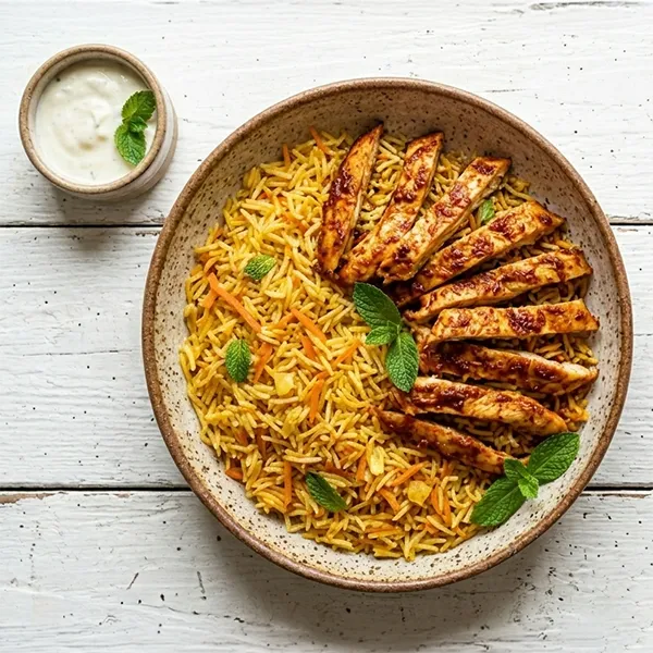 Madfoon Chicken With Garlic Carrot Rice